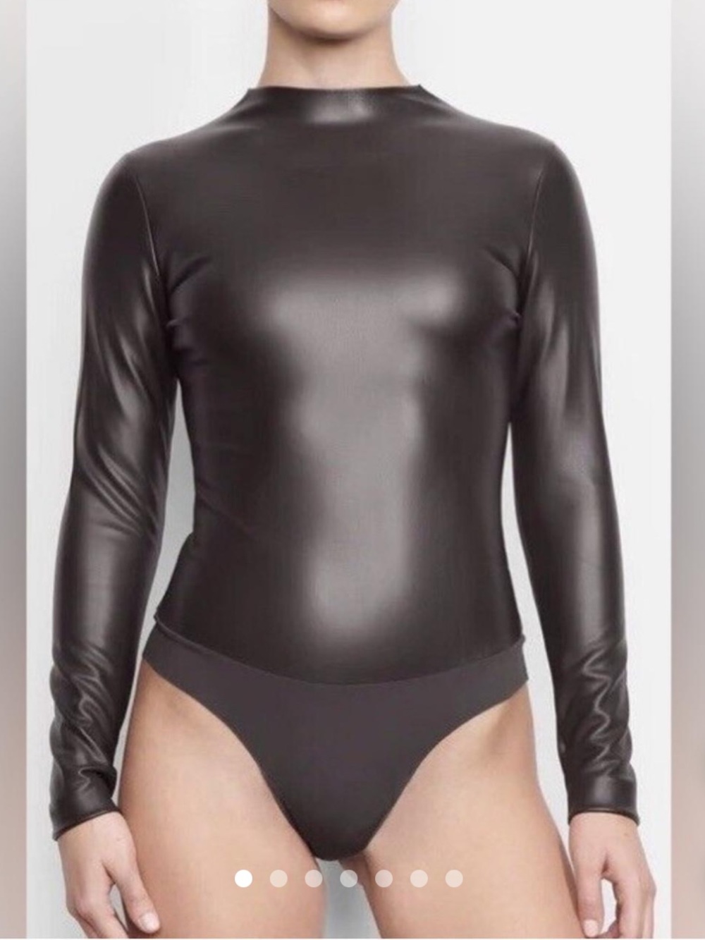 SKIMS Long Sleeve Faux Leather Bodysuit in Black